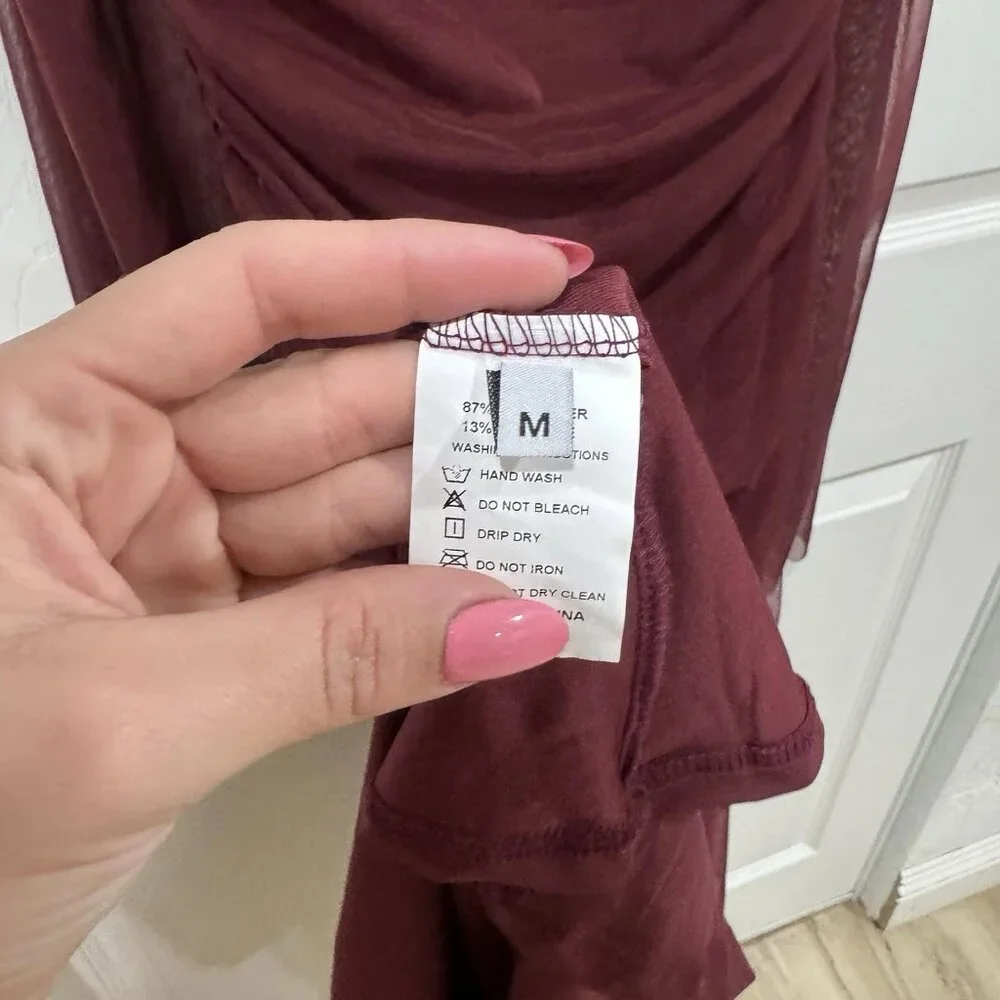 Women’s Wedding Formal Brunch Burgundy Long Dress Size Medium M Ruched Unbranded